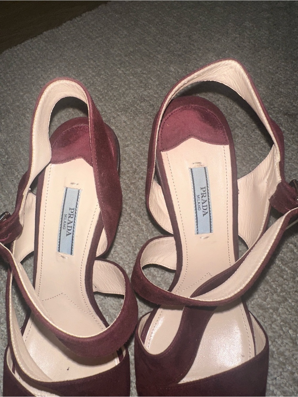 Prada Women's Burgundy Suede Strappy Slingback Heels - Picture 2 of 9